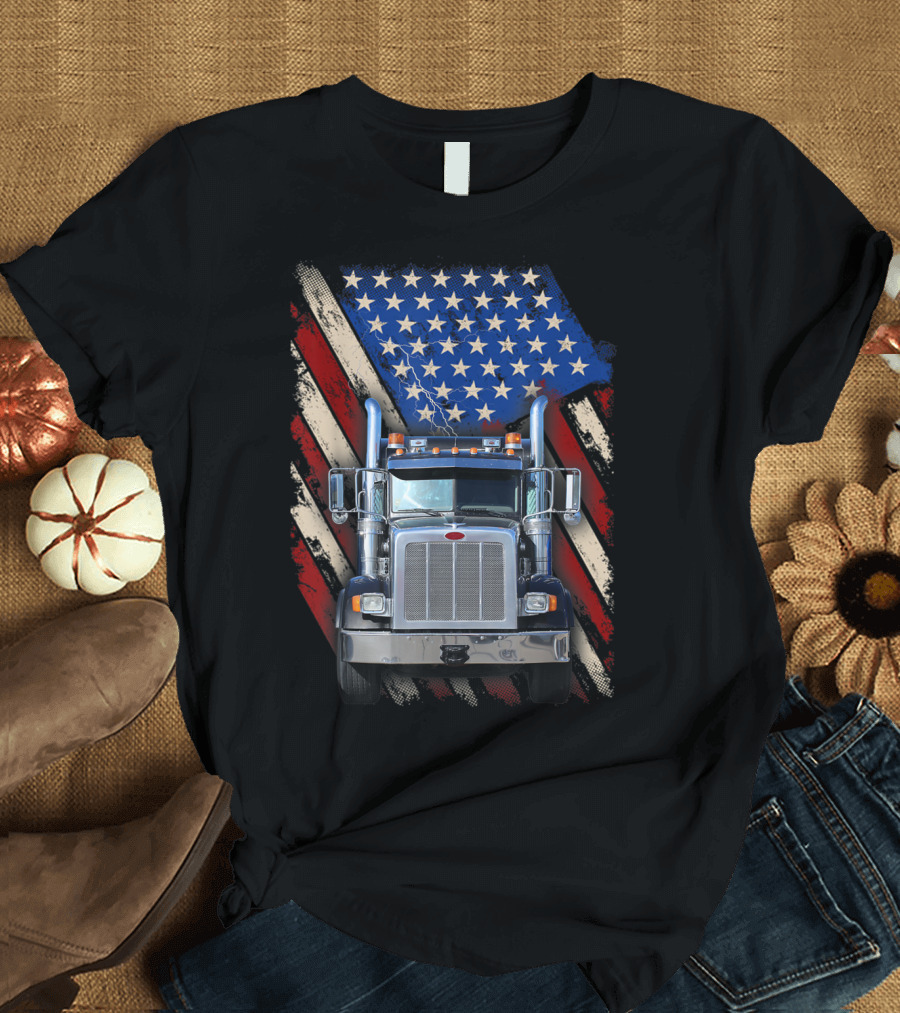 American Flag Truck Trucker Driver Patriotism T-Shirt
