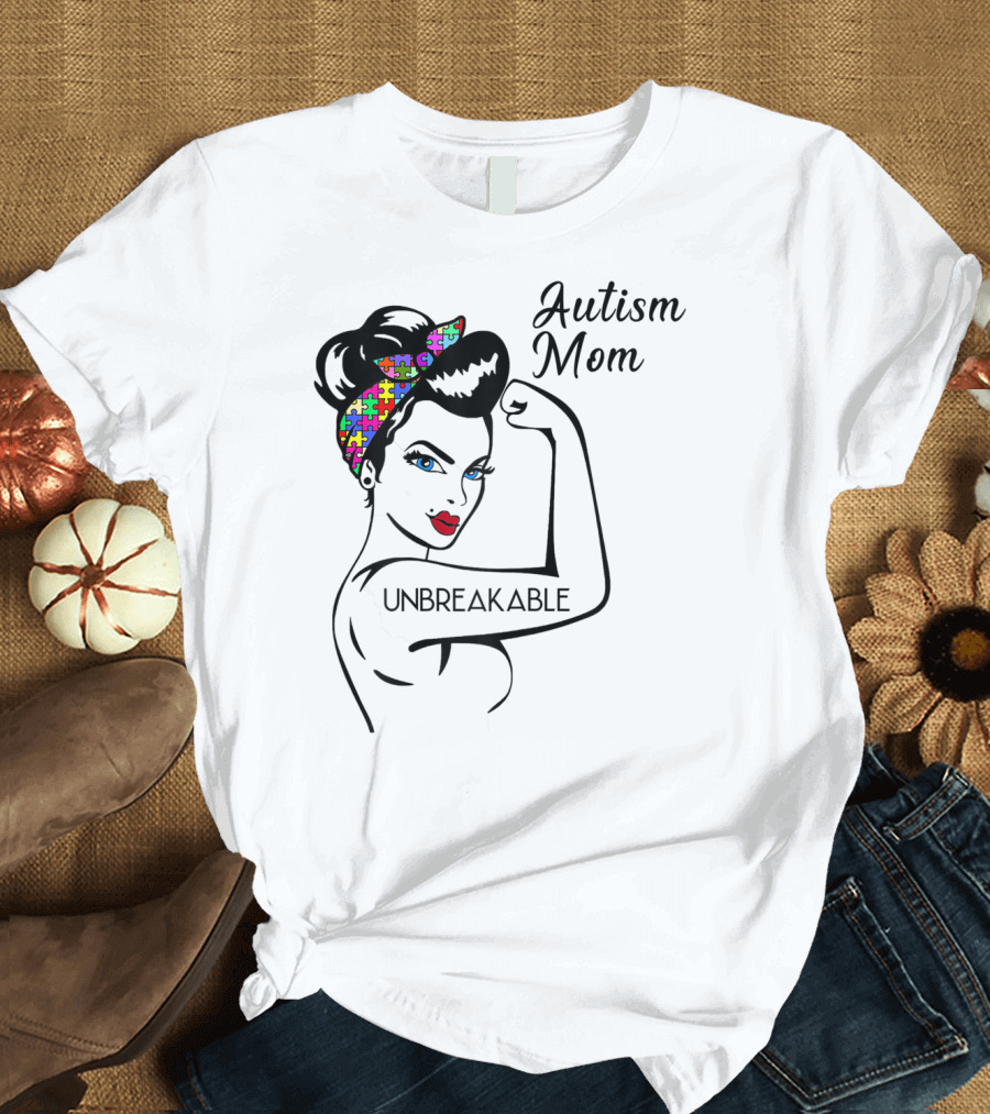 Autism Mom Unbreakable Puzzle Piece Bandana Empowerment T-Shirt