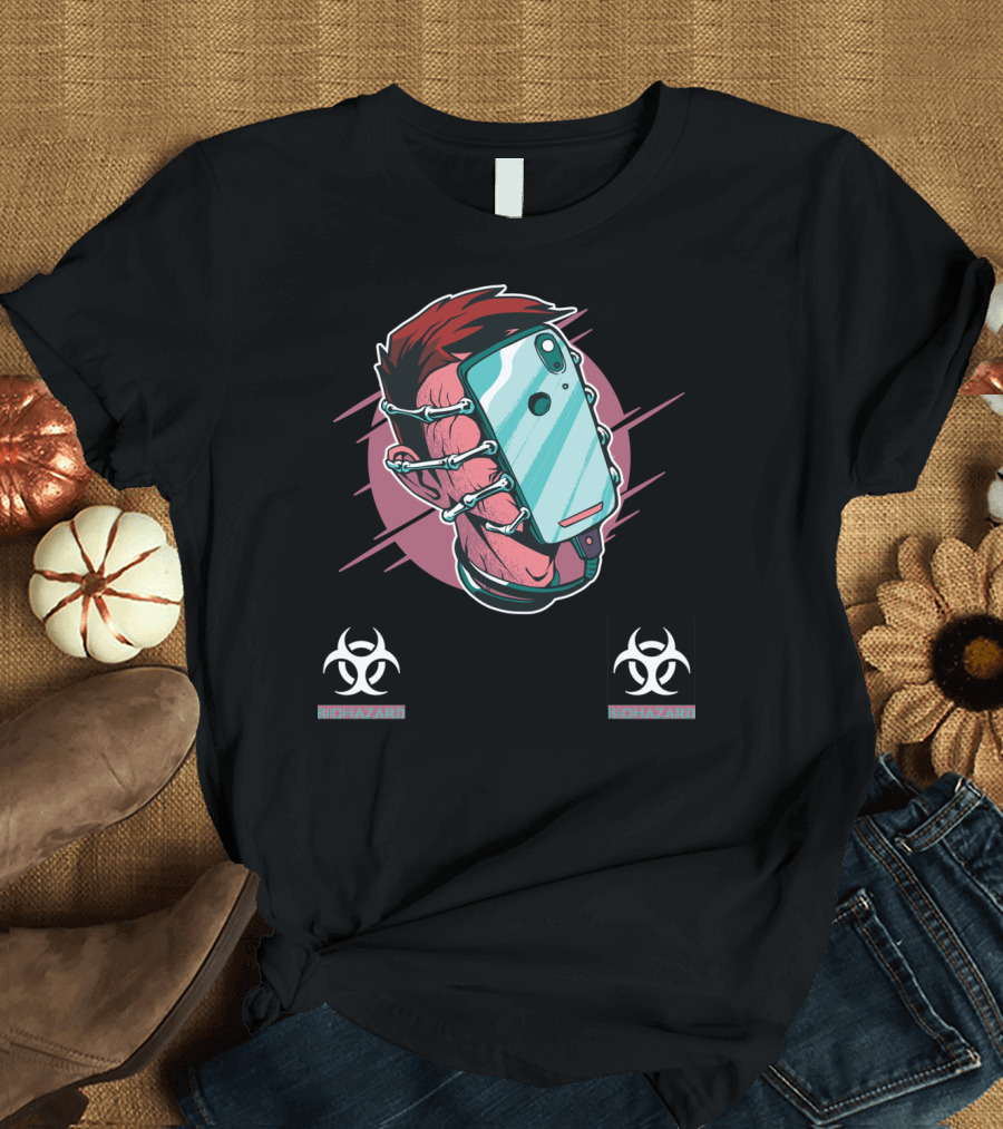 Biohazard Funny Cell Phone Face Hugger Joke Gag T-Shirt