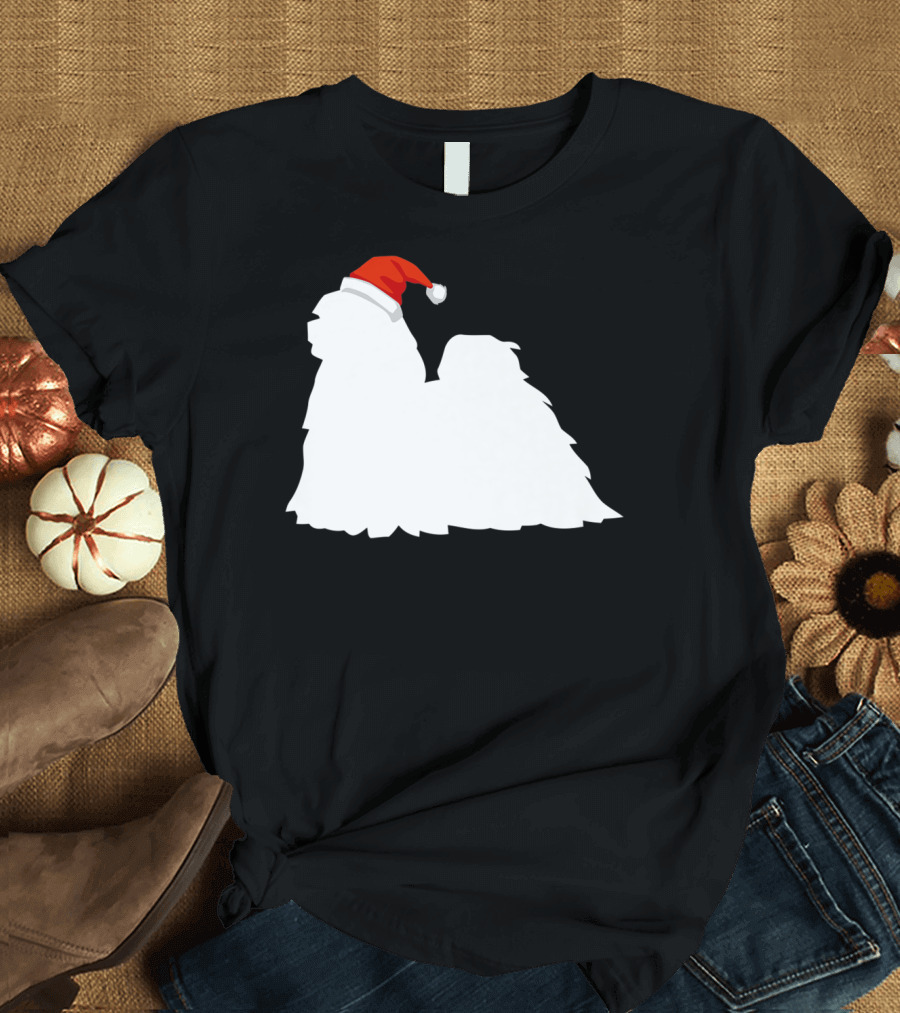 Lhasa Apso in Santa Hat Festive Christmas Dog T-Shirt