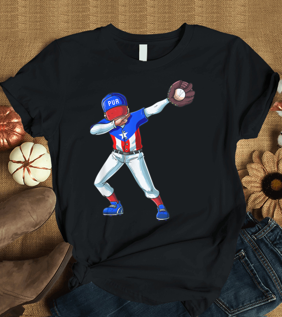 PUR Baseball Dabbing Puerto Rico Player Catcher T-Shirt