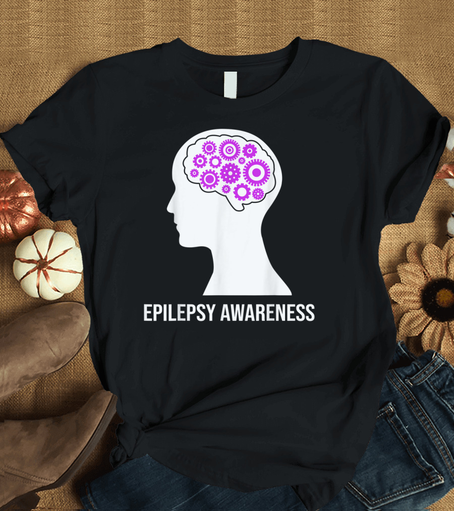 Epilepsy Awareness Brain with Purple Gears T-Shirt