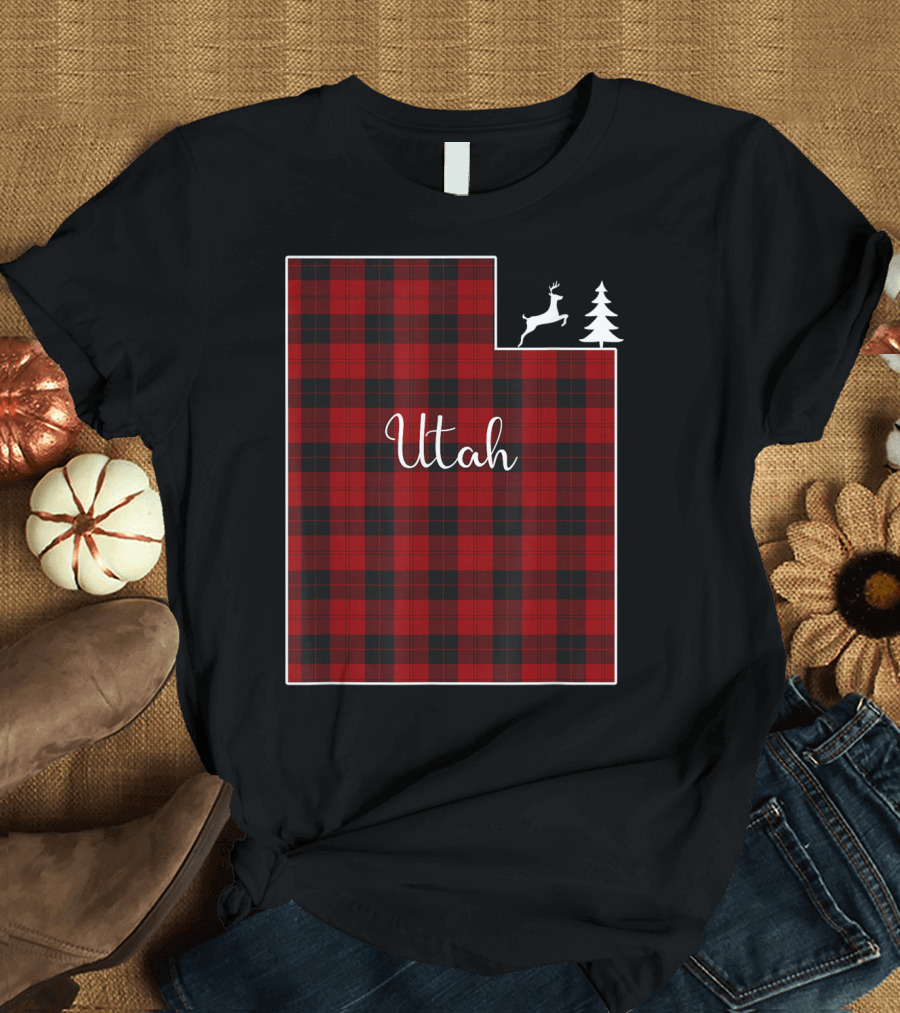 Utah Red Plaid Christmas Deer T-Shirt