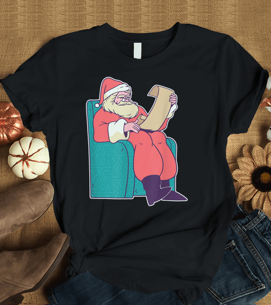 Santa Claus Reading Christmas Letter in Armchair T-Shirt