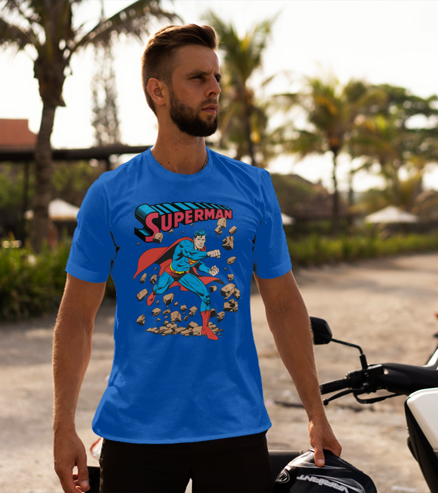 Superman Breaking Rocks In Classic Pose T-Shirt