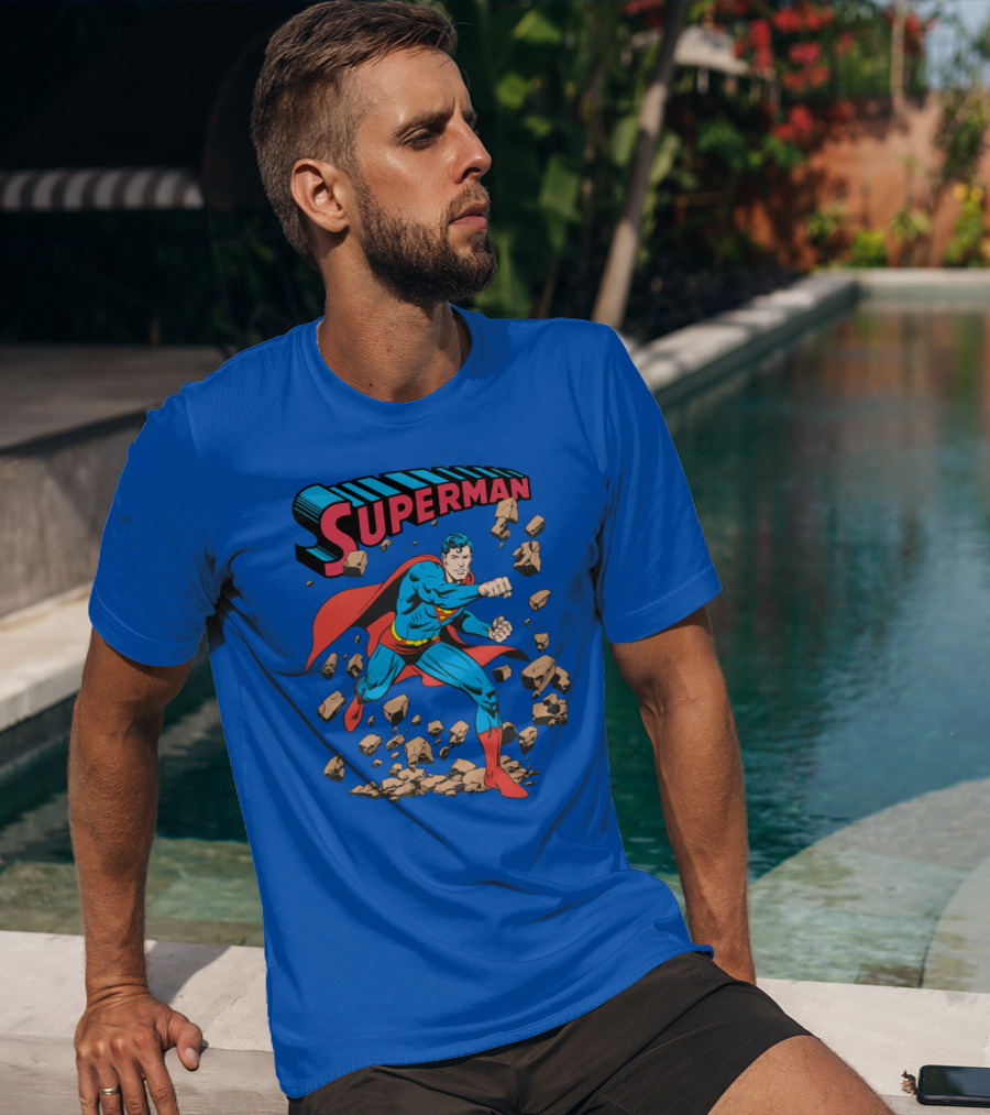 Superman Breaking Rocks In Classic Pose T-Shirt