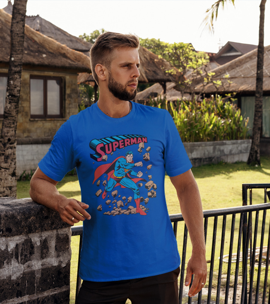 Superman Breaking Rocks In Classic Pose T-Shirt