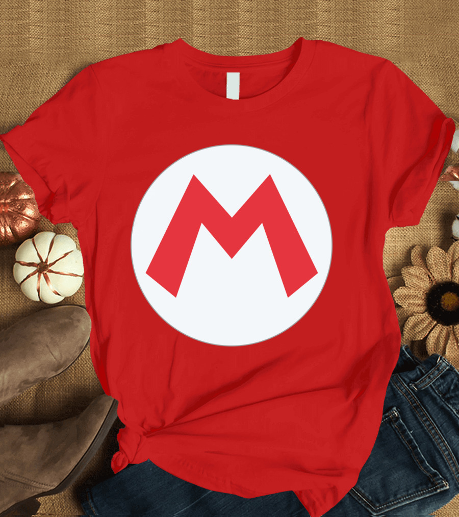 Super Mario Icon Red M on White Circle T-Shirt