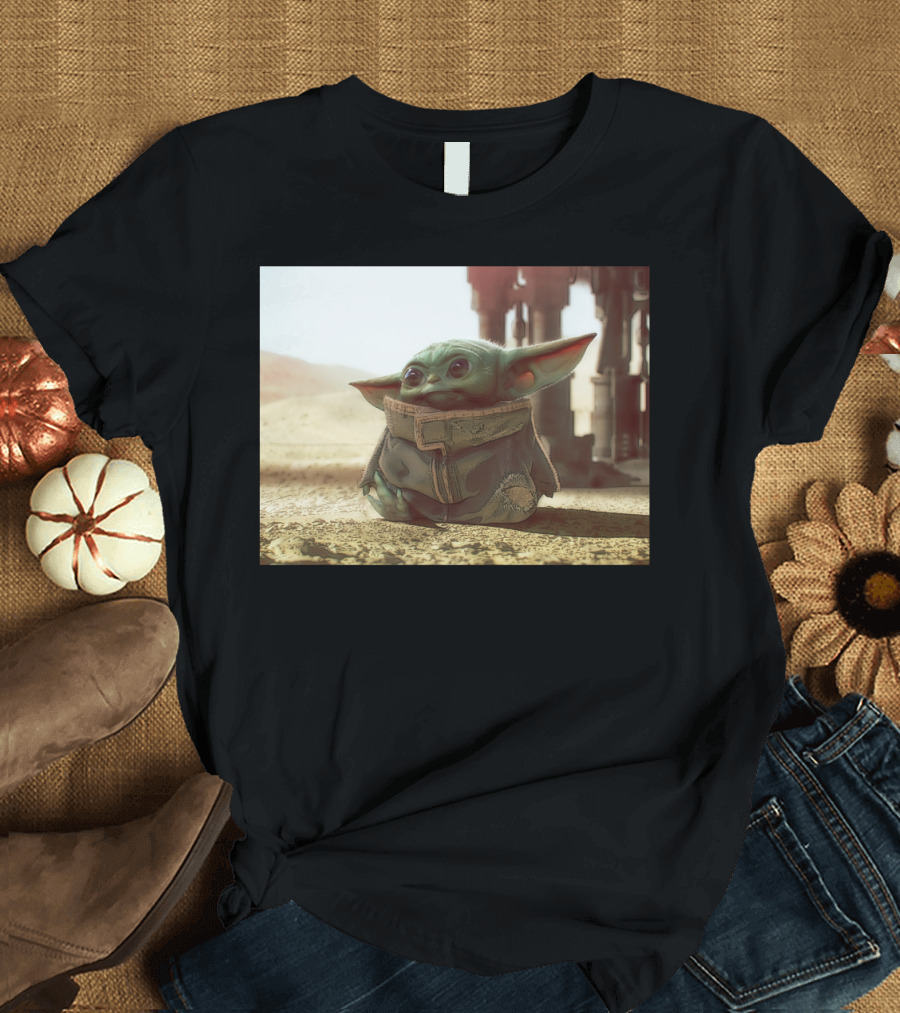 The Child Square Mandalorian Baby Yoda on Tatooine Desert T-Shirt