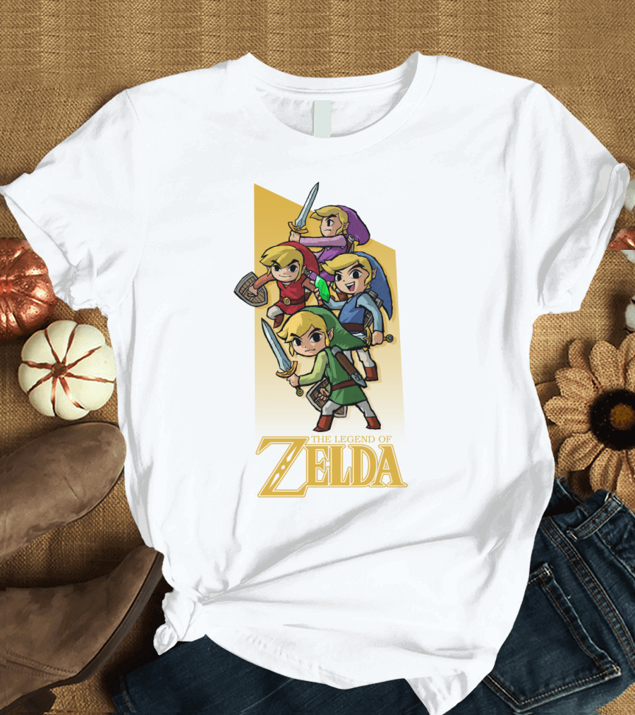 The Legend of Zelda Four Links Characters in Colorful Outfits T-Shirt