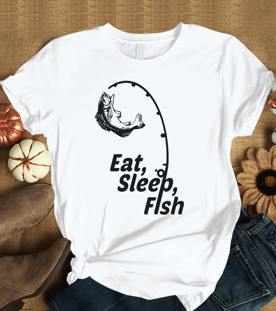 Eat Sleep Fish Fishing Rod and Jumping Fish T-Shirt