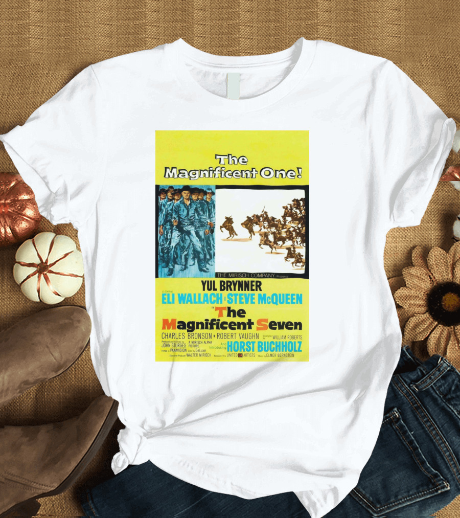 The Magnificent Seven 1960 Steve McQueen Yul Brynner Eli Wallach Movie T-Shirt
