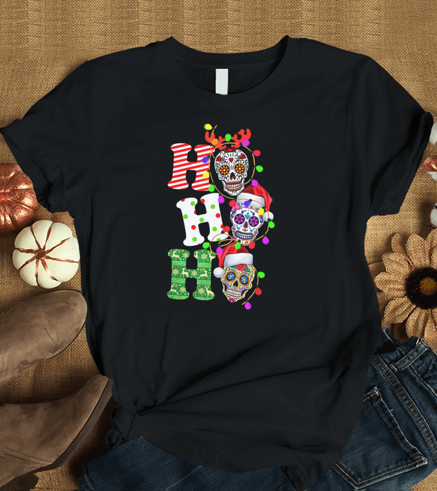 Ho Ho Ho Christmas Sugar Skull Day of The Dead T-Shirt