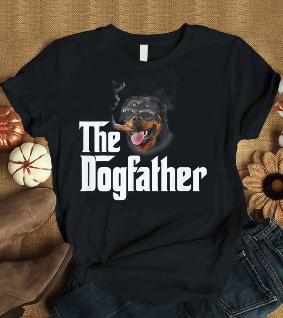 The Dogfather Mens Funny Rottweiler Smoking Cigar T-Shirt