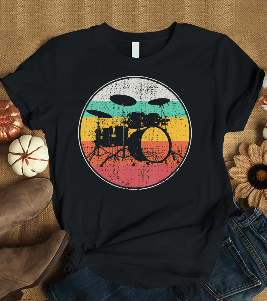 Drums Drummer Band Retro Silhouette Vintage Stripes T-Shirt