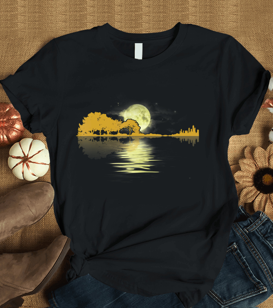 Guitar Lake Shadow Love Moonlit Reflection T-Shirt