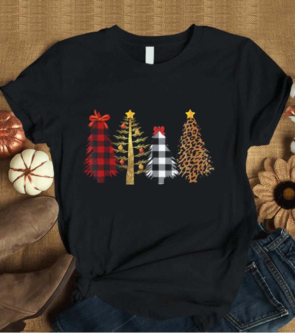 T-Shirt: Merry Christmas Tree Buffalo Plaid Leopard Print Styles T-Shirt Merry Christmas Tree Buffalo Plaid Leopard Print Styles T-Shirt