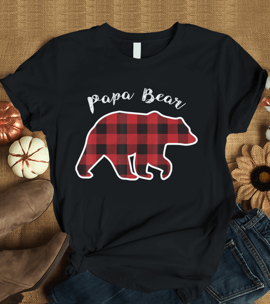 Papa Bear Red Plaid Christmas Fam T-Shirt