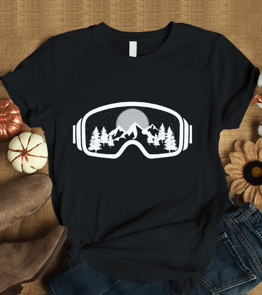 Ski Snowboard Goggles Mountains Trees Skiing Sno T-Shirt
