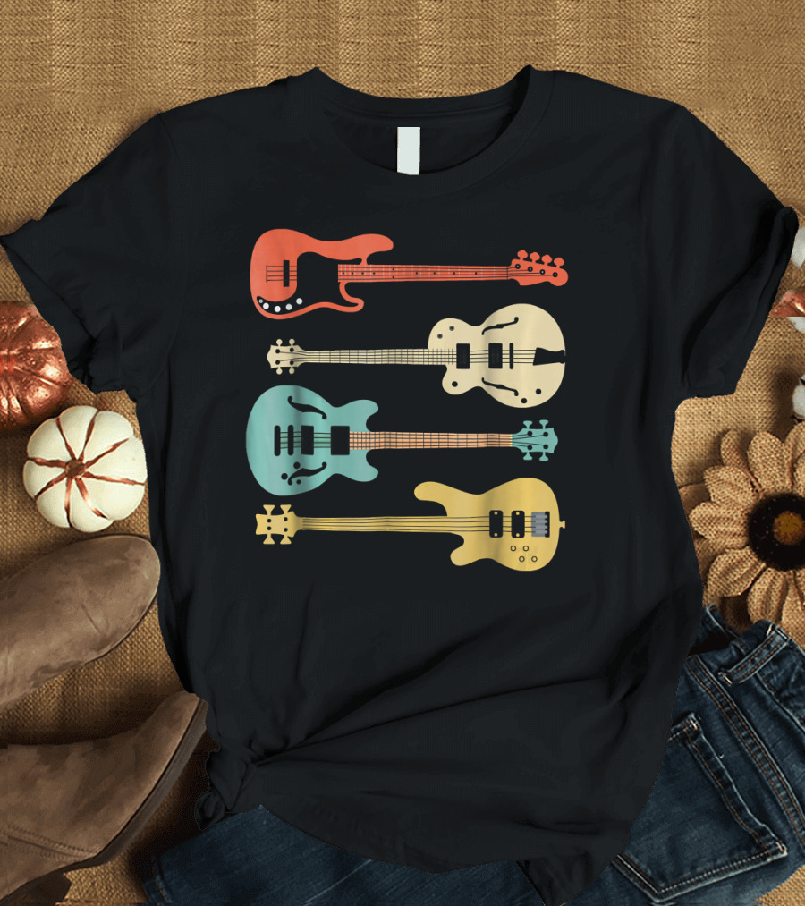 Vintage Colorful Bass Guitar Collection T-Shirt