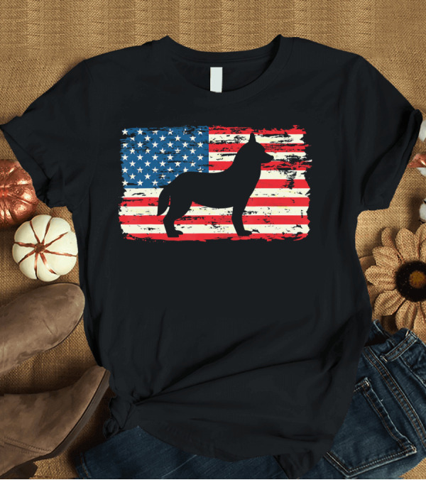 T-Shirt: Husky American Flag 4th Of July Dog Silhouette USA Patriotic T-Shirt Husky American Flag 4th Of July Dog Silhouette USA Patriotic T-Shirt