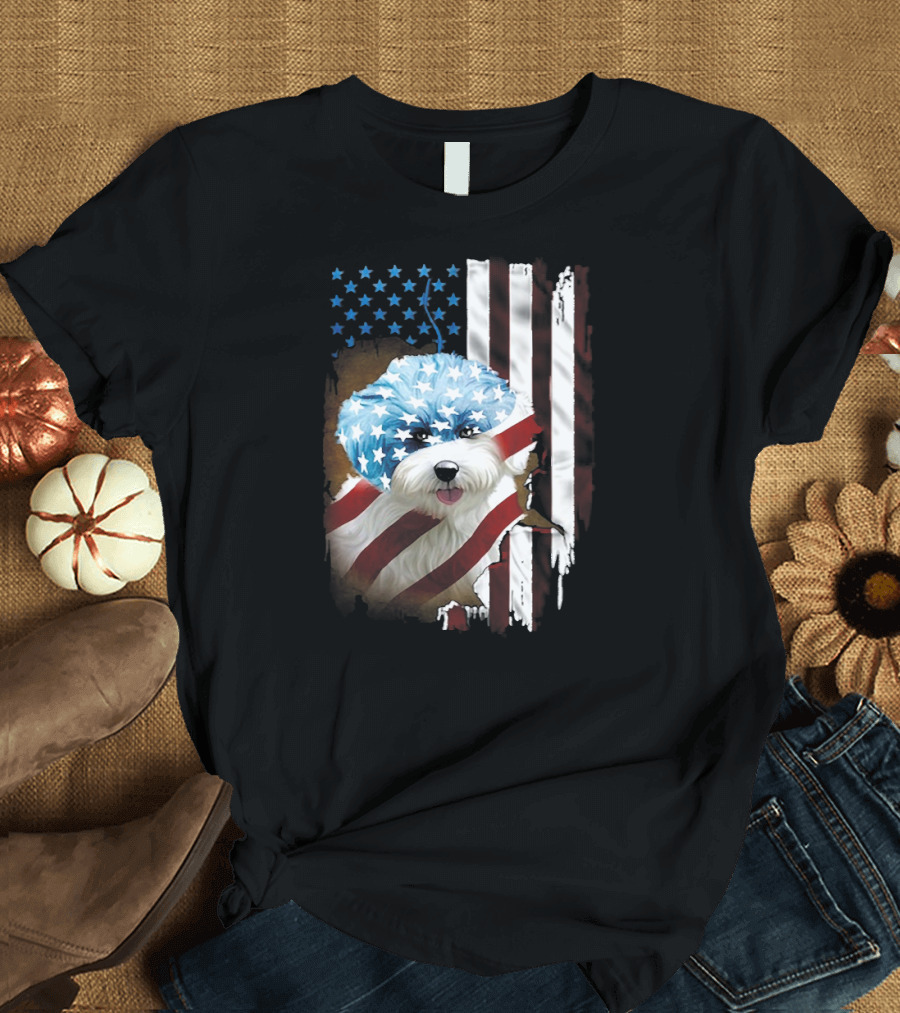 Bichon Frise American Flag USA Patriotic Dog T-Shirt