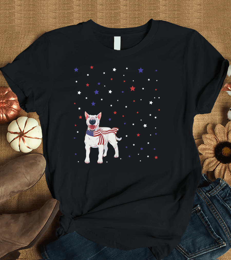 Bull Terrier American Flag Scarf Stars 4th Of July T-Shirt