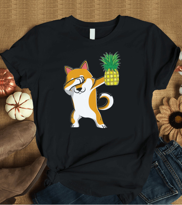 T-Shirt: Dabbing Akita Inu Puppy Dog with Pineapple Aloha T-Shirt Dabbing Akita Inu Puppy Dog with Pineapple Aloha T-Shirt