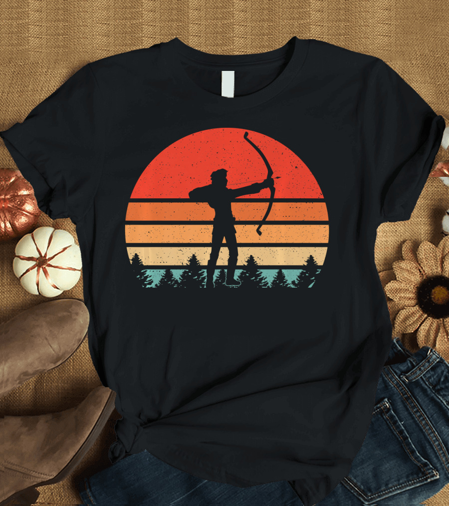 Vintage Funny Archery Retro Sunset Forest T-Shirt