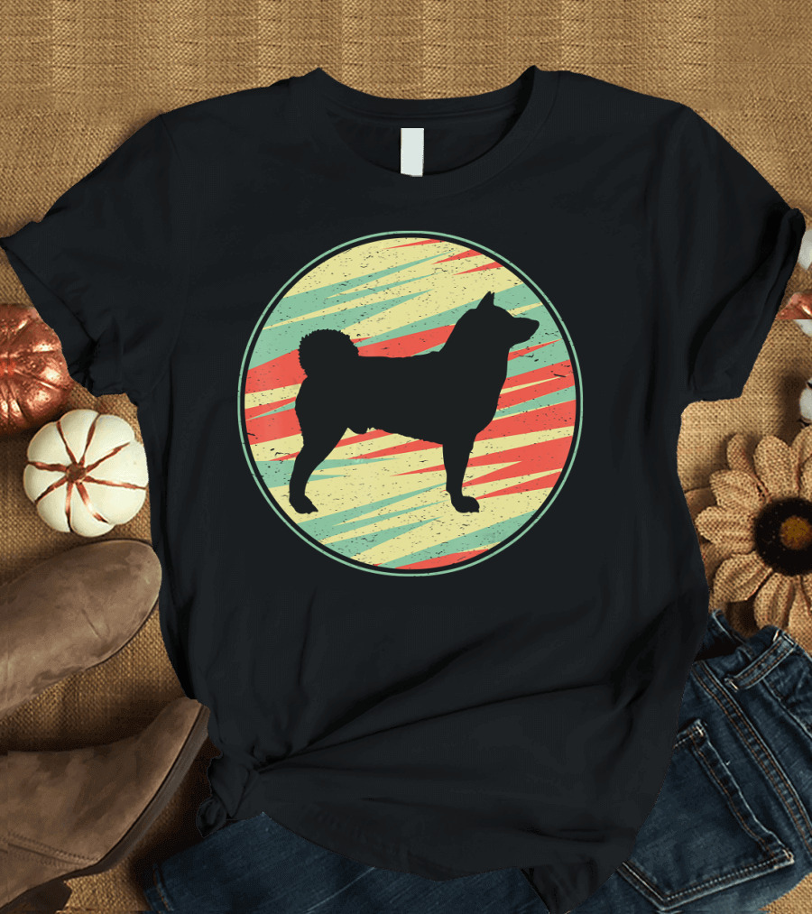 Akita Vintage Retro Dog Silhouette Circle T-Shirt