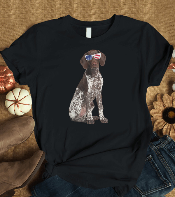 T-Shirt: German Shorthaired Pointer in American Flag Sunglasses T-Shirt German Shorthaired Pointer in American Flag Sunglasses T-Shirt