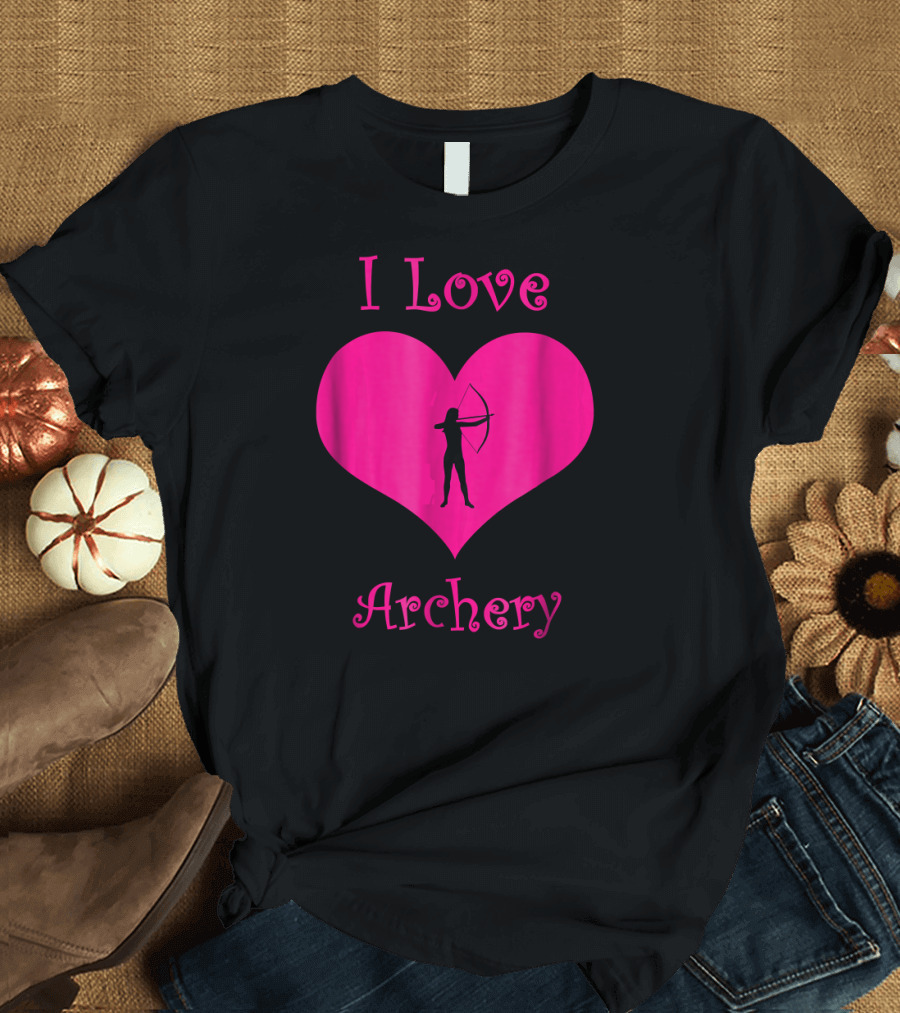 Girly I Love Archery Pink Heart T-Shirt