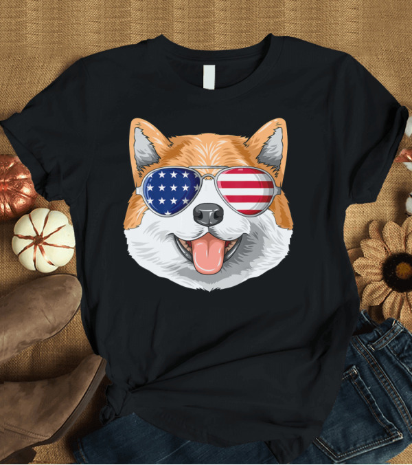 T-Shirt: Patriotic Akita American Flag Glasses 4th Jul Independence Day T-Shirt Patriotic Akita American Flag Glasses 4th Jul Independence Day T-Shirt