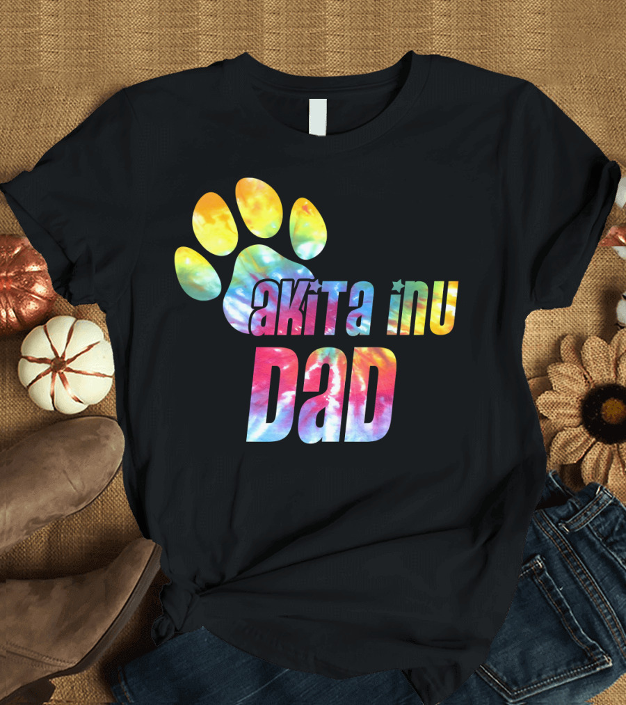 Tie Dye Akita Inu Dad Paw Print Dog Lovers Father's Day T-Shirt