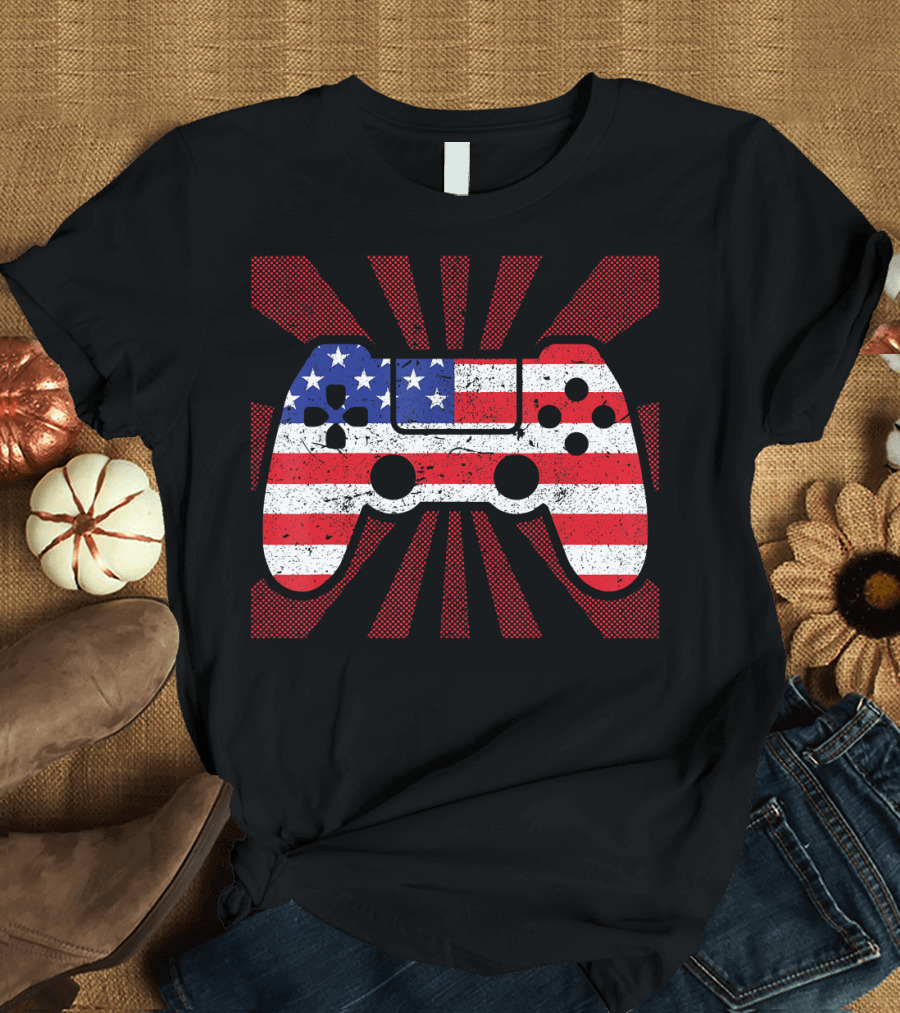 USA Flag Game Controller Patriotic 4th of July T-Shirt
