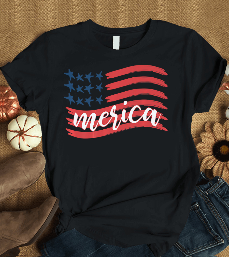Merica USA Patriotic American Flag T-Shirt