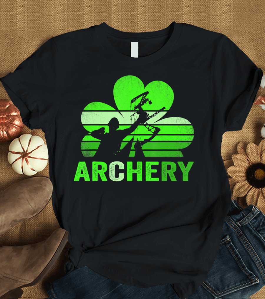 Archery Bow Hunter Silhouette Shamrock T-Shirt