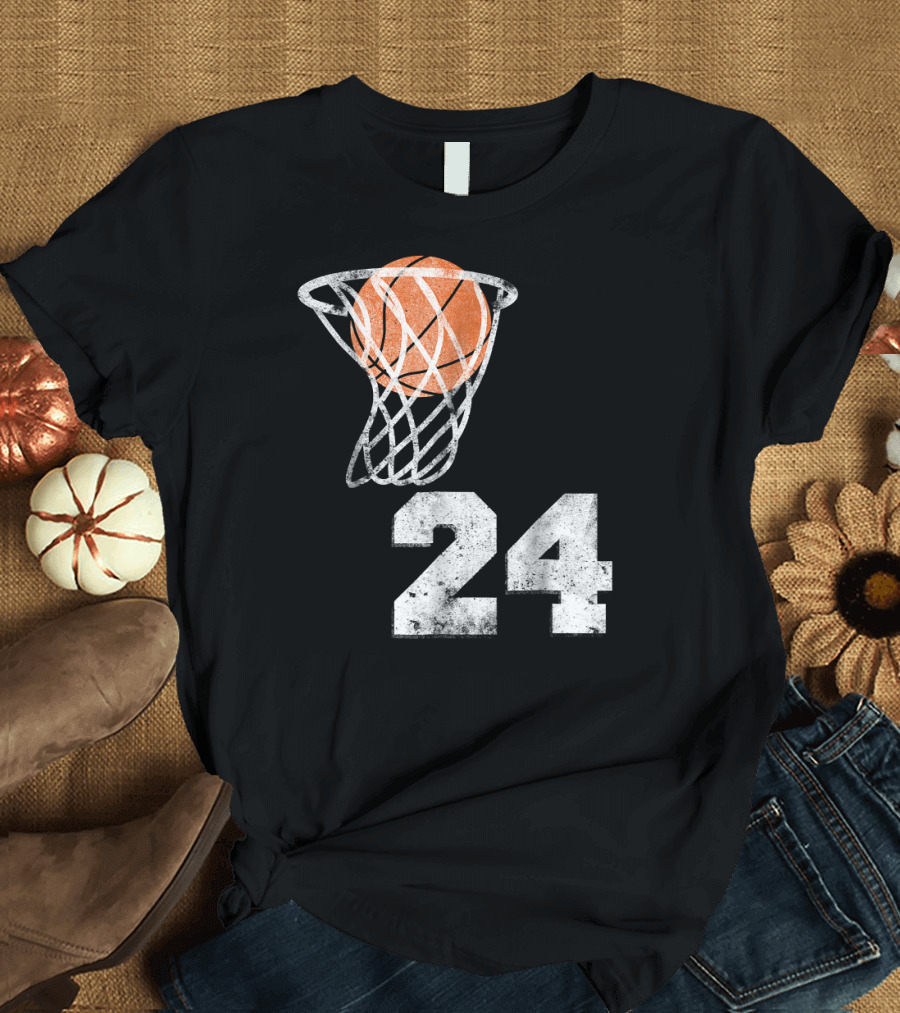 Basketball Swish with Vintage Number 24 T-Shirt