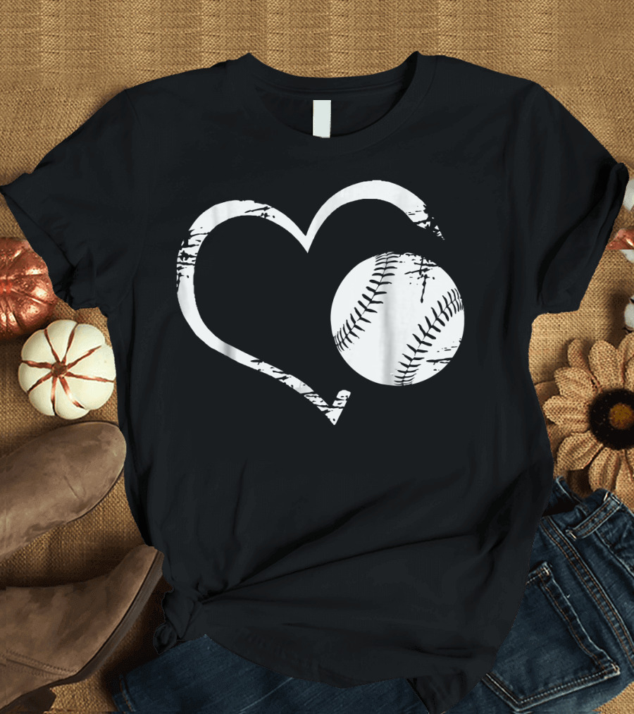 Funny Baseball Lover Heartbeat I Love Base Heart Ball T-Shirt