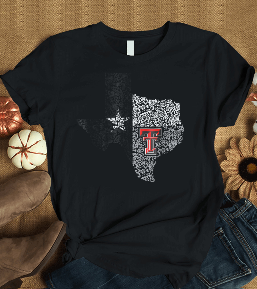 Texas Tech Red Raiders Paisley State Map with Lone Star and TTU T-Shirt