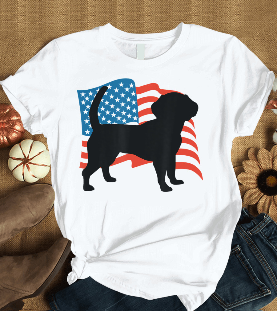 Beagle Dog Silhouette with American Flag for 4th of July T-Shirt