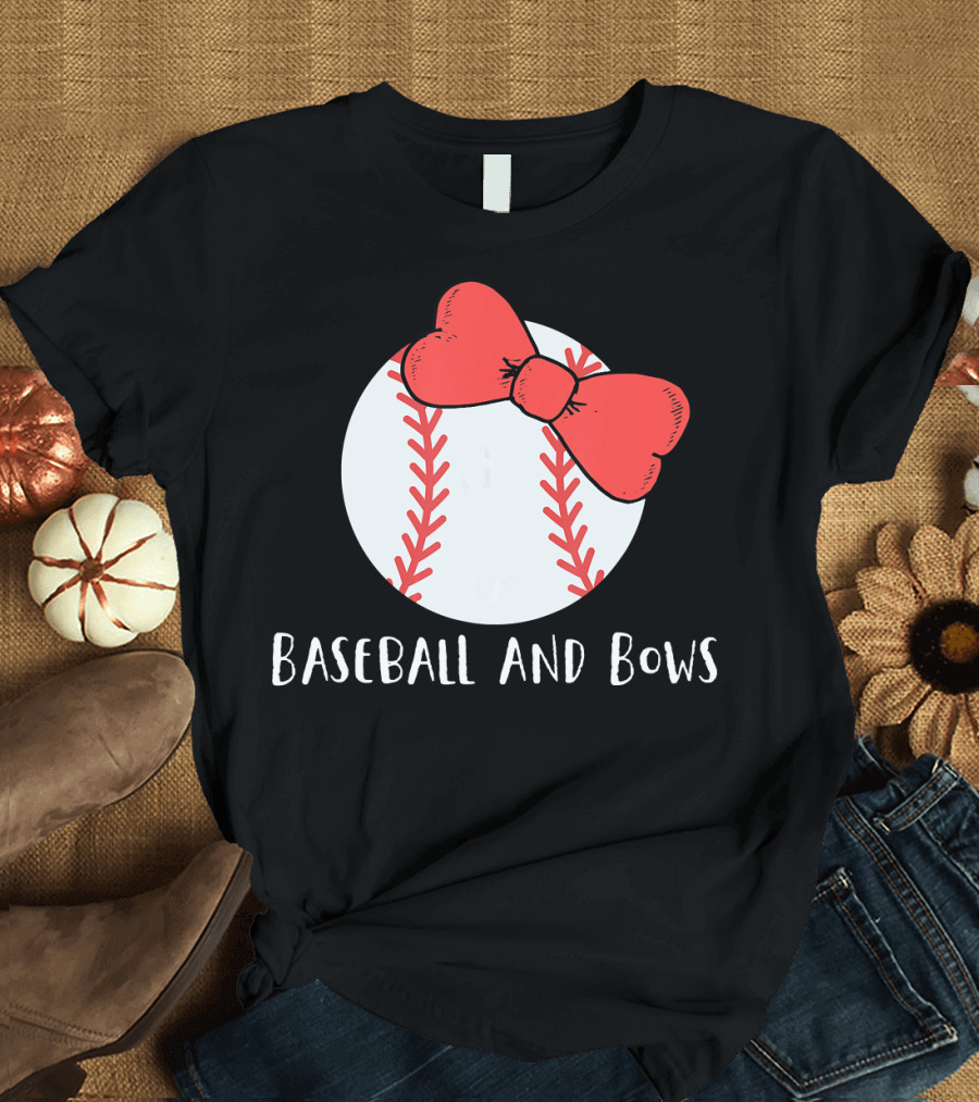 Baseball and Bows with Red Stitching and Bow T-Shirt