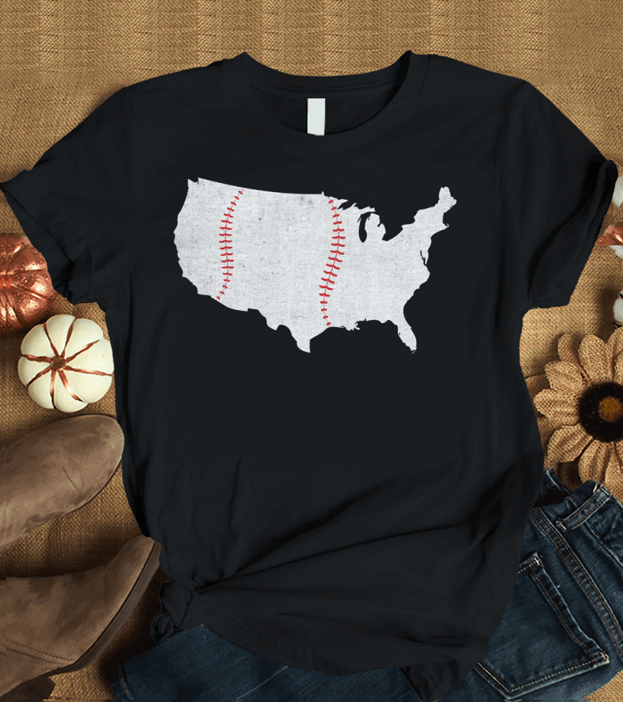 Baseball Stitched USA Map America's Pastime T-Shirt