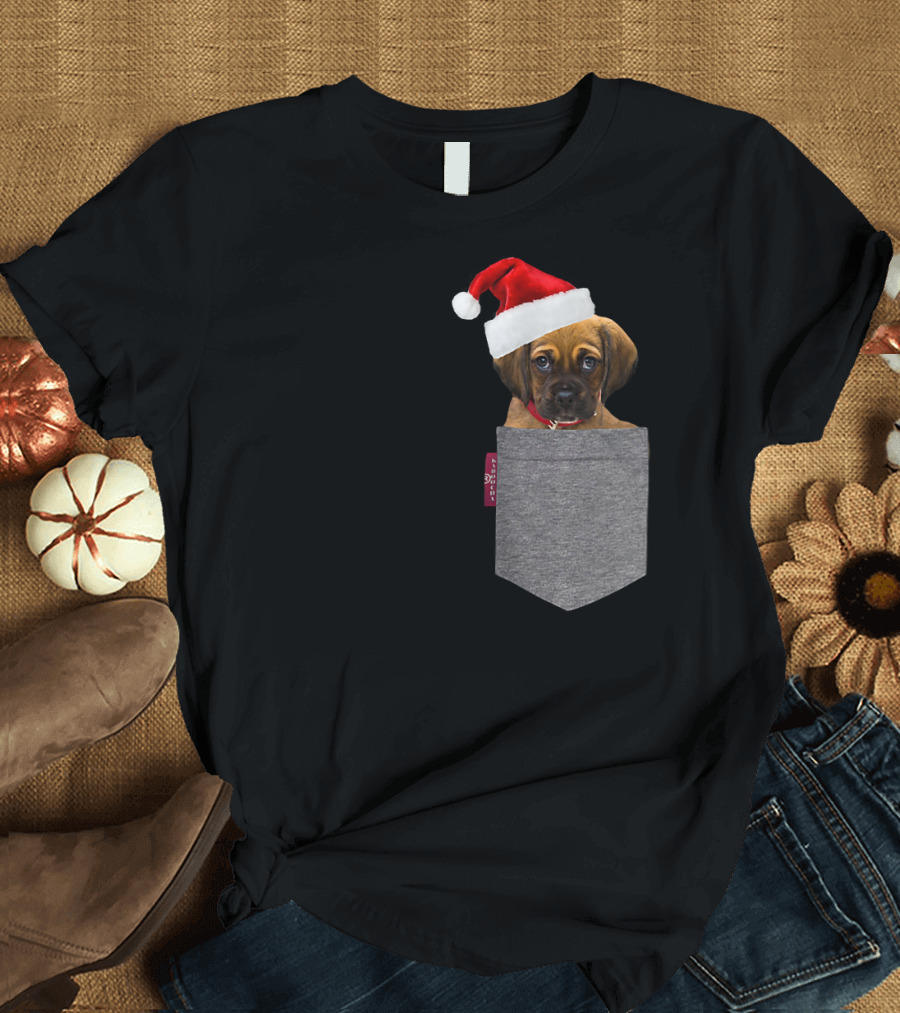 Santa Hat Funny Puggle in a Pocket Cute Beagle Pug T-Shirt
