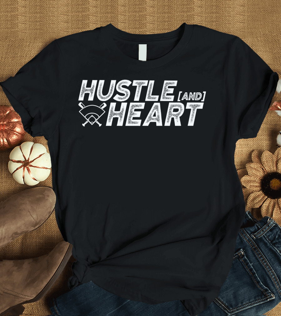 Hustle and Heart Baseball Motivation with Crossed Bats and Home Plate T-Shirt