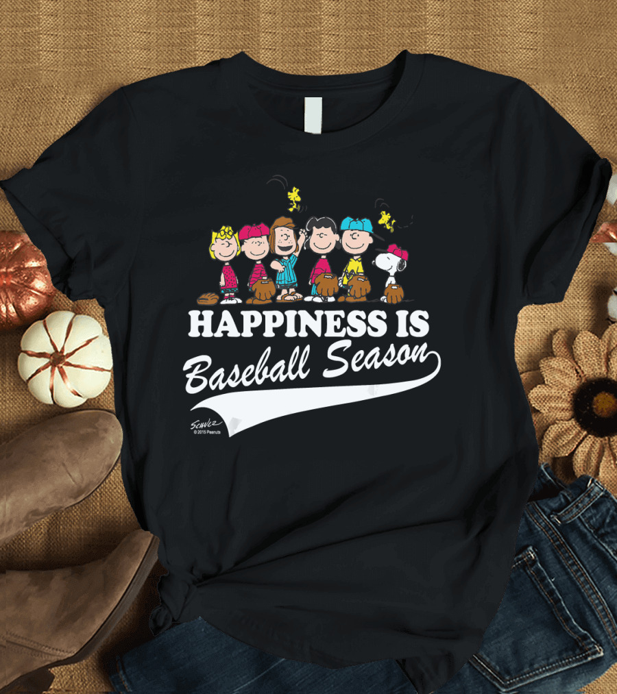 Happiness Is Baseball Season Peanuts Characters Playing with Snoopy T-Shirt