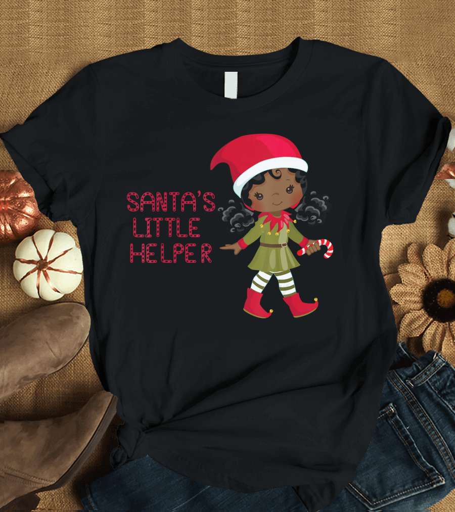 Santa's Little Helper African American Girl T-Shirt