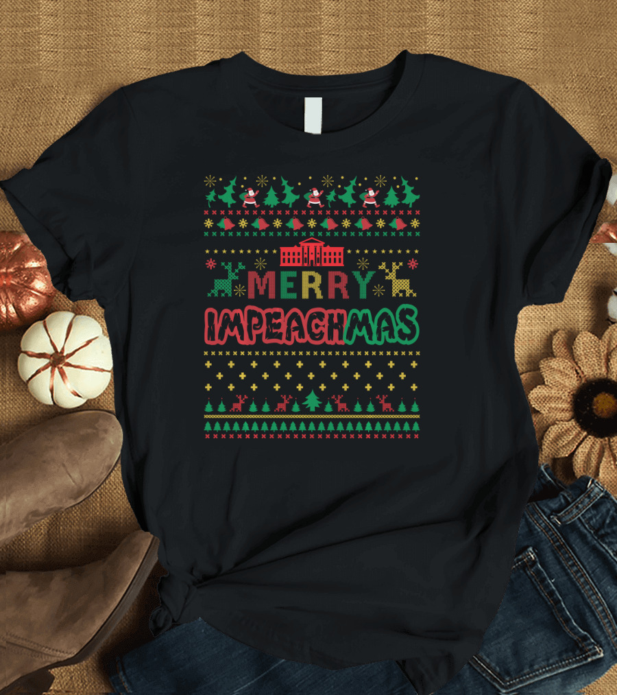 Merry Impeachmas Ugly Xmas Sweater with Santas and Reindeer T-Shirt