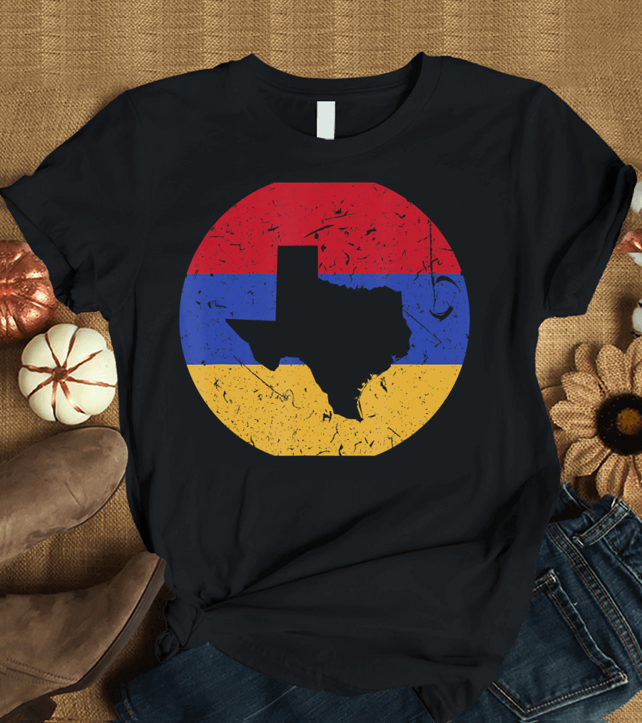 Proud Texan Armenian Heritage with Texas State Silhouette on Armenian Flag Colors T-Shirt