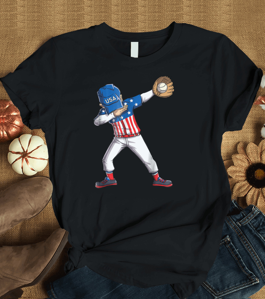 USA Flag Dabbing Baseball Player Merica T-Shirt